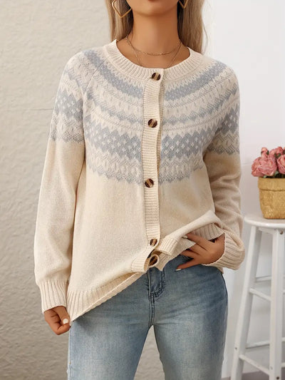 Elegant Geometric Pattern Knit Cardigan for Women