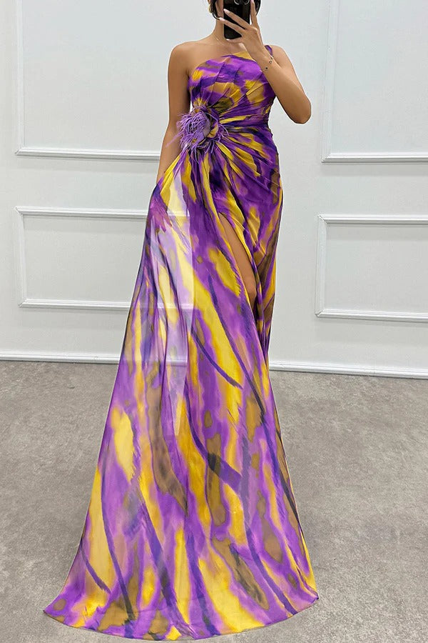 Illyra™ | Off-Shoulder Slit Printed Maxi Dress