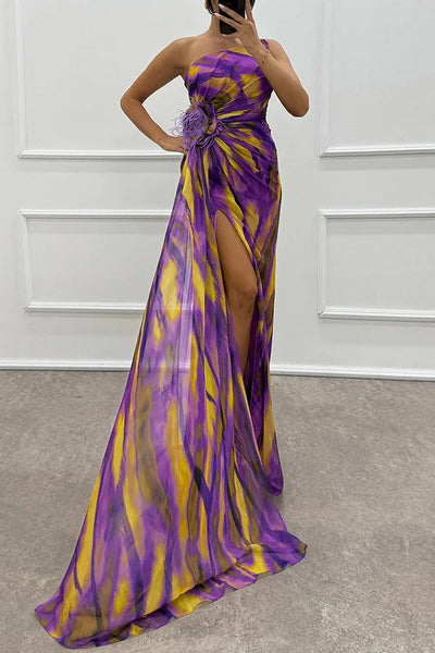 Illyra™ | Off-Shoulder Slit Printed Maxi Dress