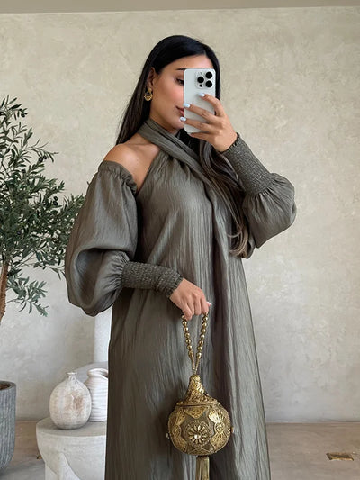 Loose Solid Color Long Sleeves Maxi Dresses