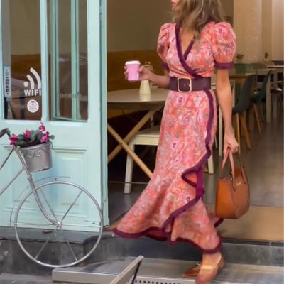 Elegant Pink Short Sleeve Maxi Dress