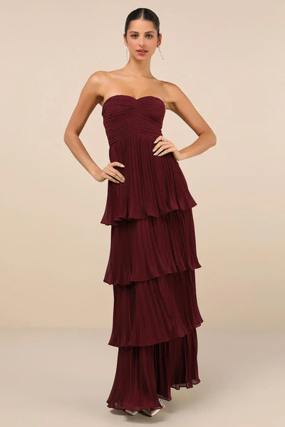 Velmara  ™ | Strapeless Layered Ruffle Maxi Dress