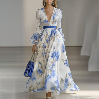 Stunning Floral Print V-Neck Maxi Dress