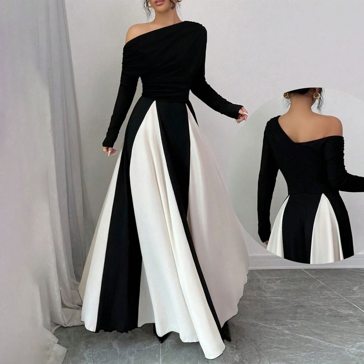 Black And White Color Block Maxi Dress