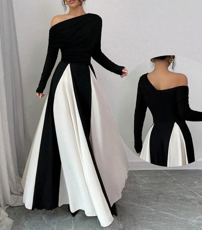 Black And White Color Block Maxi Dress