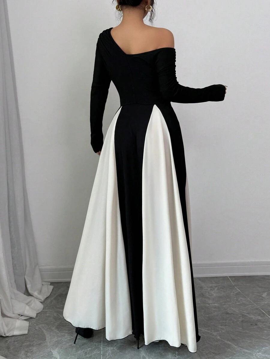 Black And White Color Block Maxi Dress