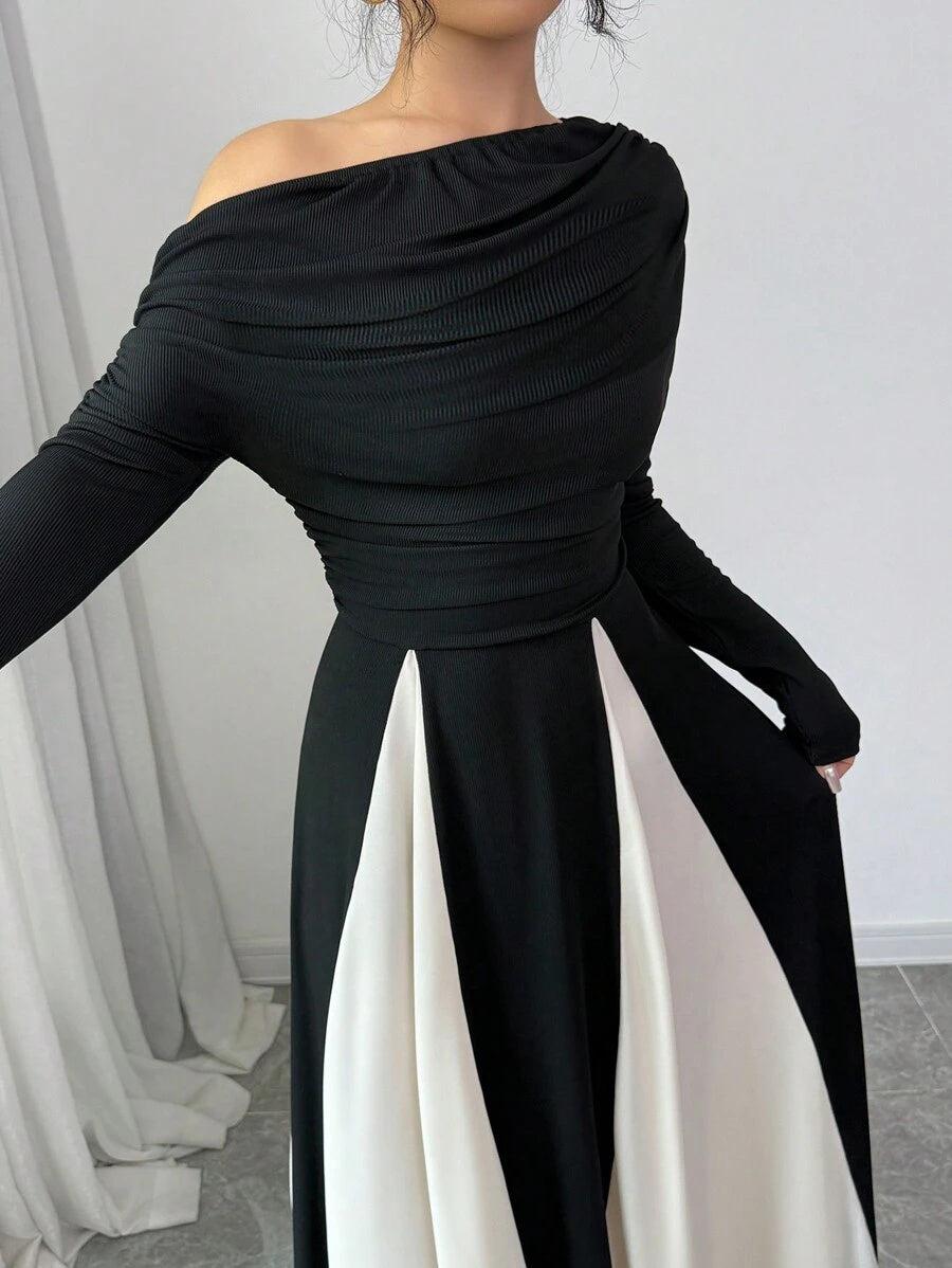 Black And White Color Block Maxi Dress