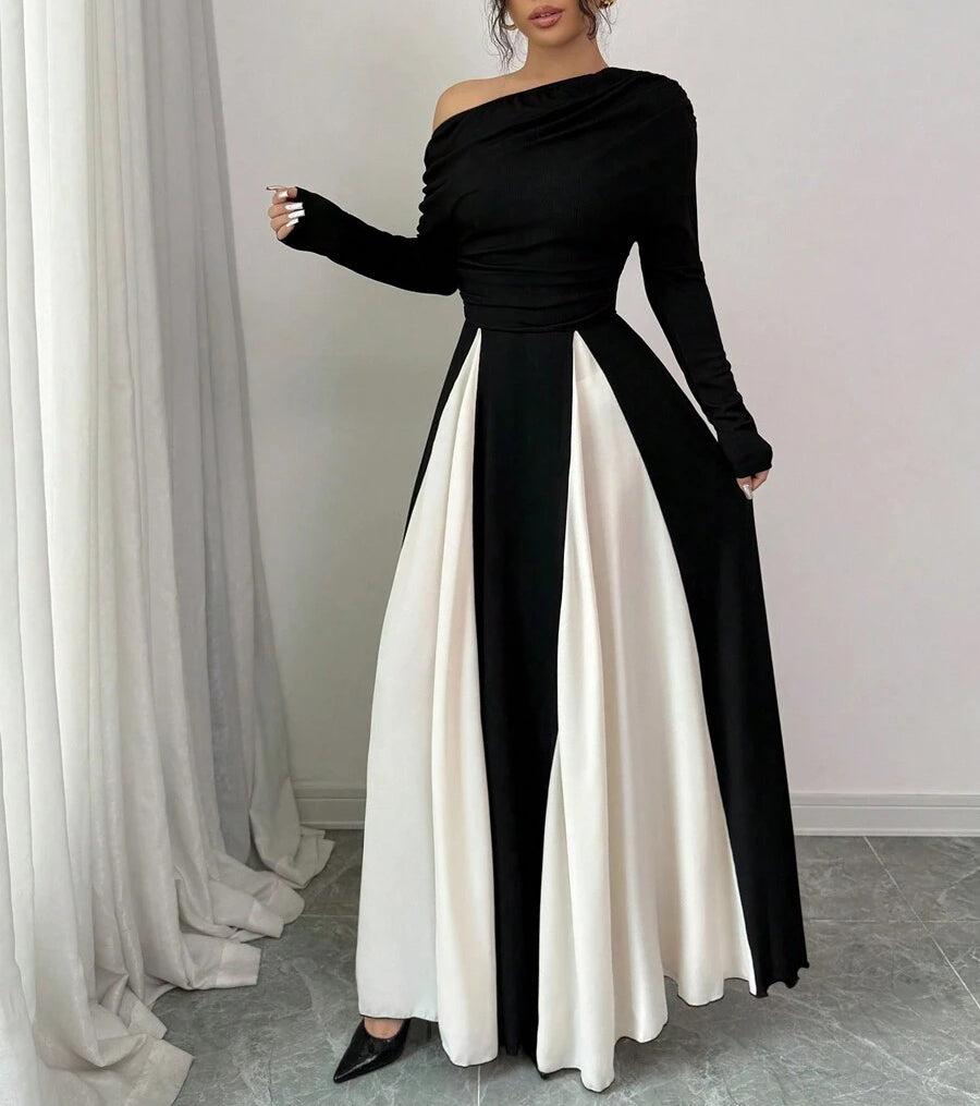 Black And White Color Block Maxi Dress