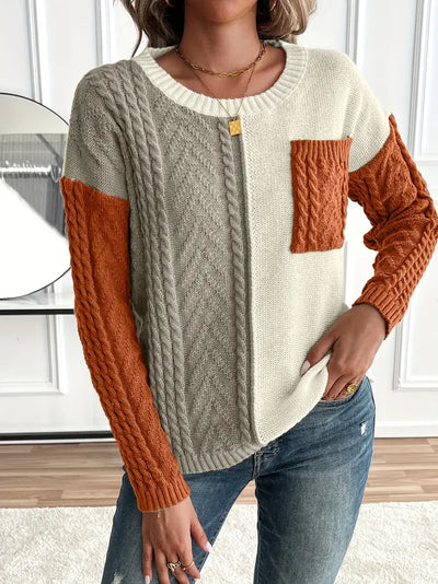 Chic Color Block Crew Neck Sweater for Women's