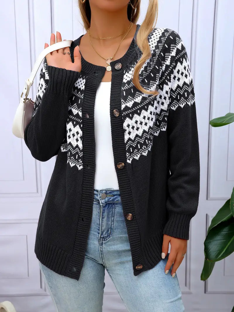 Elegant Geometric Pattern Knit Cardigan for Women