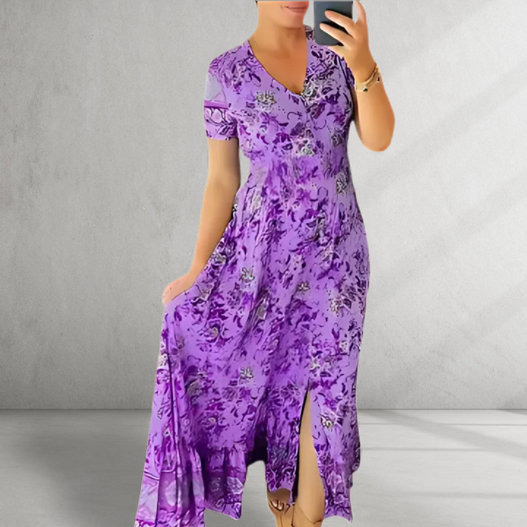 Sienna - Print Cozy V-neck Long Dress