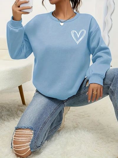 Heart Print Pullover Sweatshirt