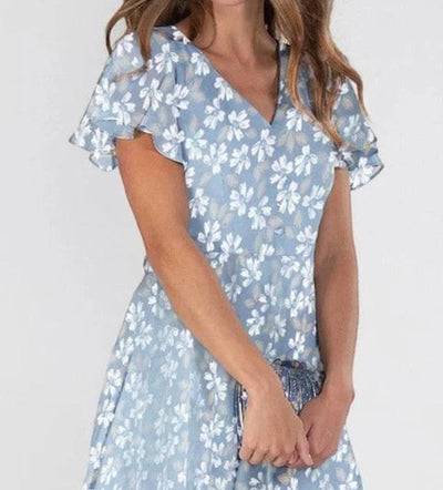 Romantic Floral Print Short Sleeve Maxi Dress