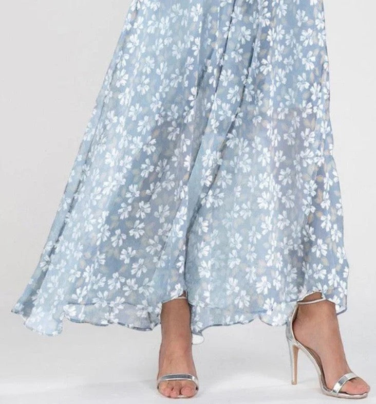 Romantic Floral Print Short Sleeve Maxi Dress