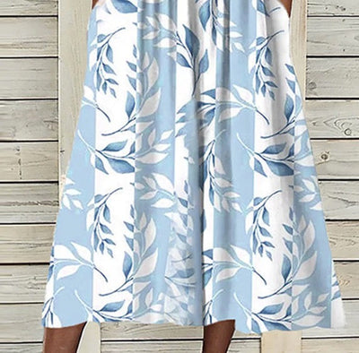 Unique Blue Plant Print Midi Dress With Jacket