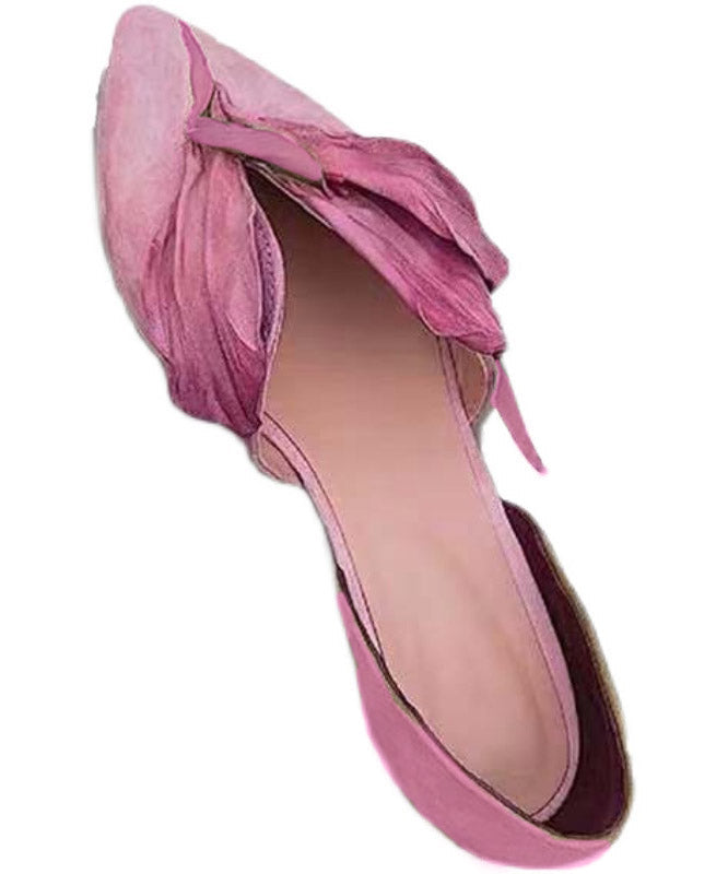 Handmade Pink Satins Flower Pointed Toe Flat Shoes