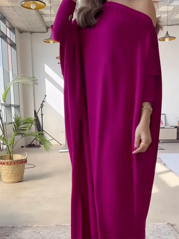 H-Line Loose Buttoned Solid Color Maxi Dresses