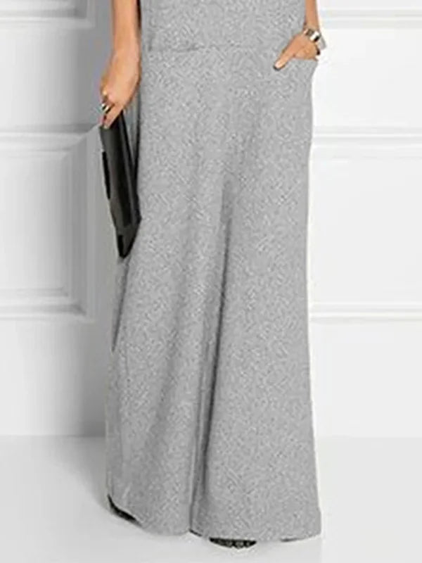 Loose Short Sleeves Solid Color Split-Joint High Neck Maxi Dresses