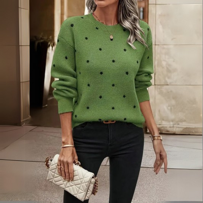 Ava casual long sleeve knit sweater with polka dot pattern