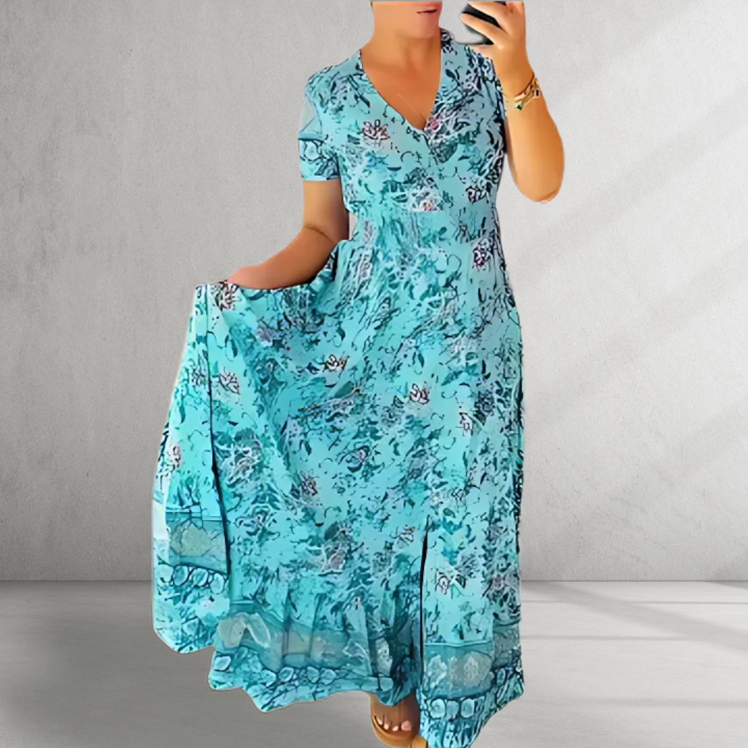 Sienna - Print Cozy V-neck Long Dress