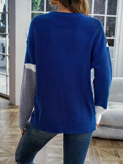 Women's Color Block Drop Shoulder Sweater