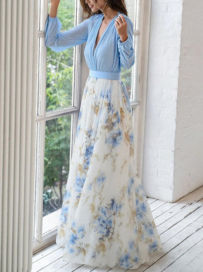 Stunning Floral Print V-Neck Maxi Dress