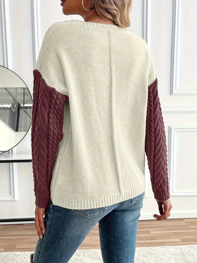 Chic Color Block Crew Neck Sweater for Women's