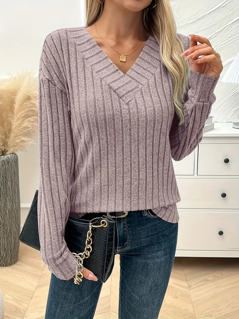 Pit Strip V-Neck Long Sleeve Sweater