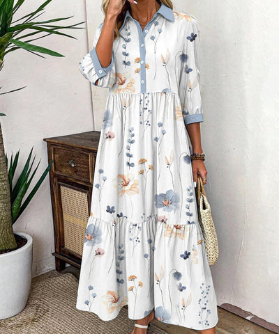 Fresh 3/4 Sleeve Collared Maxi Dress