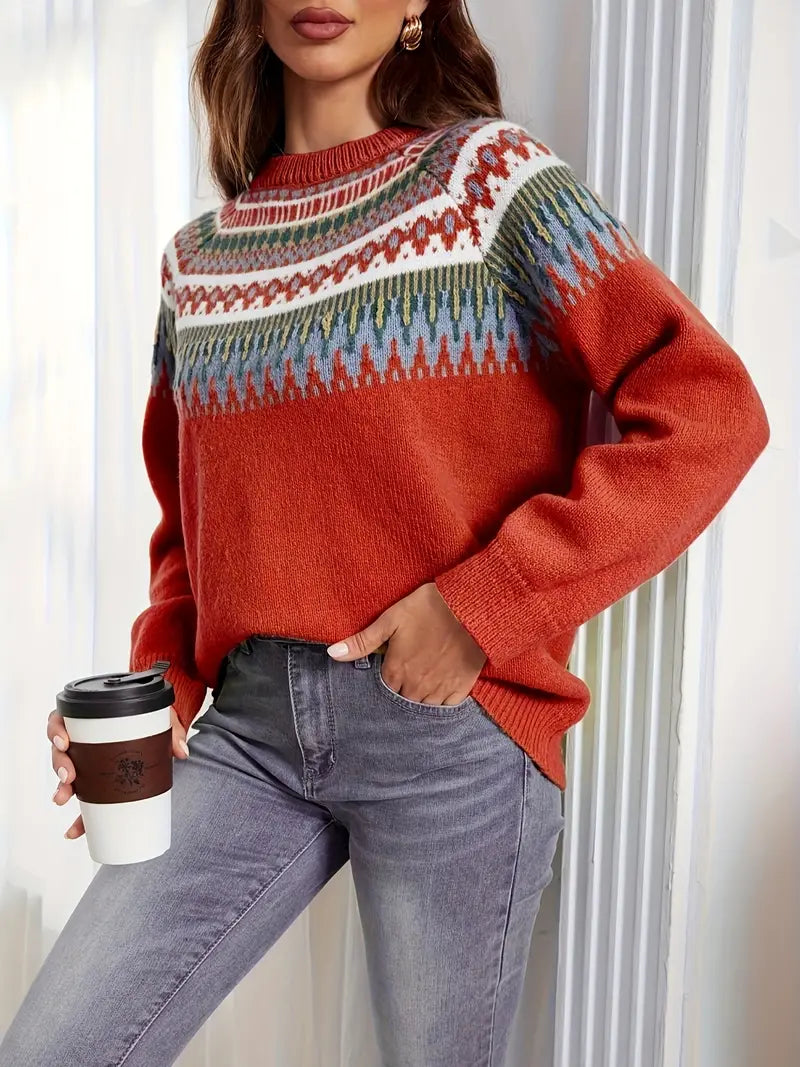 Retro geo print sweater