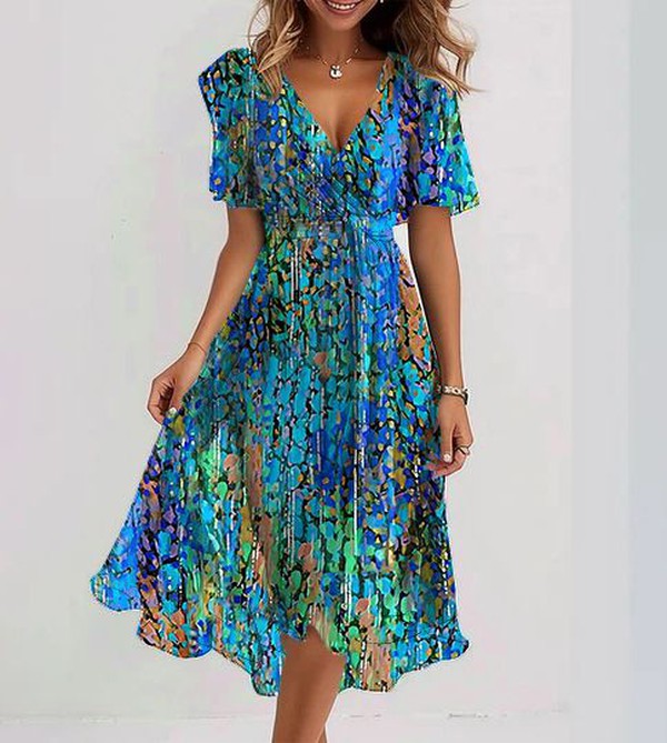 Special Blue Short Sleeve Midi Dress