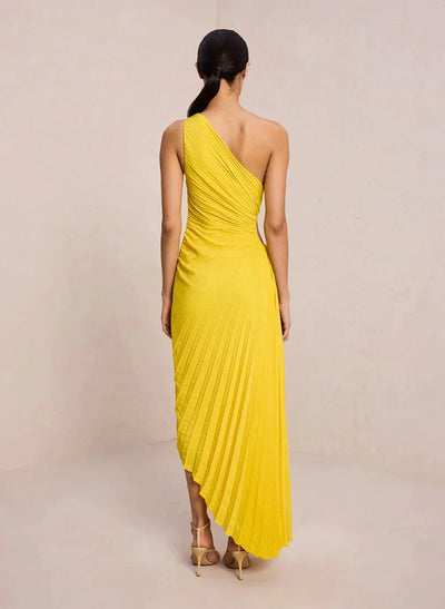 Sylviana™ | One Shoulder Pleated Midi Dress