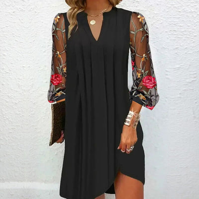 Elegant V-Neck Sheer Sleeve Mini Dress