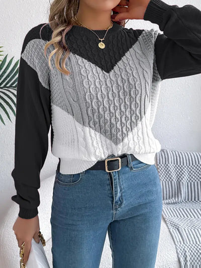 Women's Elegant Color Block Crew Neck Sweater