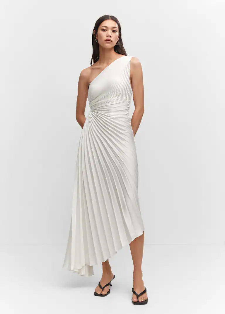 Sylviana™ | One Shoulder Pleated Midi Dress