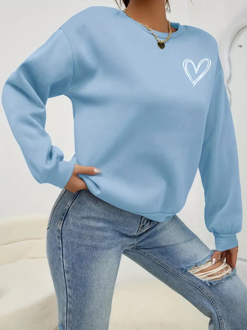 Heart Print Pullover Sweatshirt