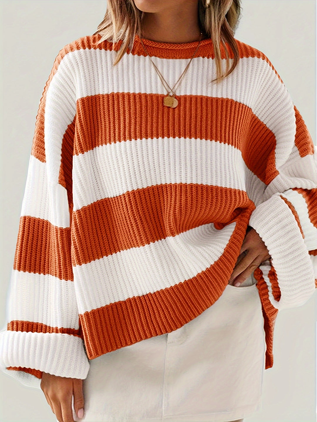 Chloe | Striped Crew Neck Pullover Sweater