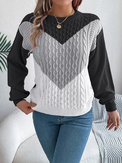 Women's Elegant Color Block Crew Neck Sweater