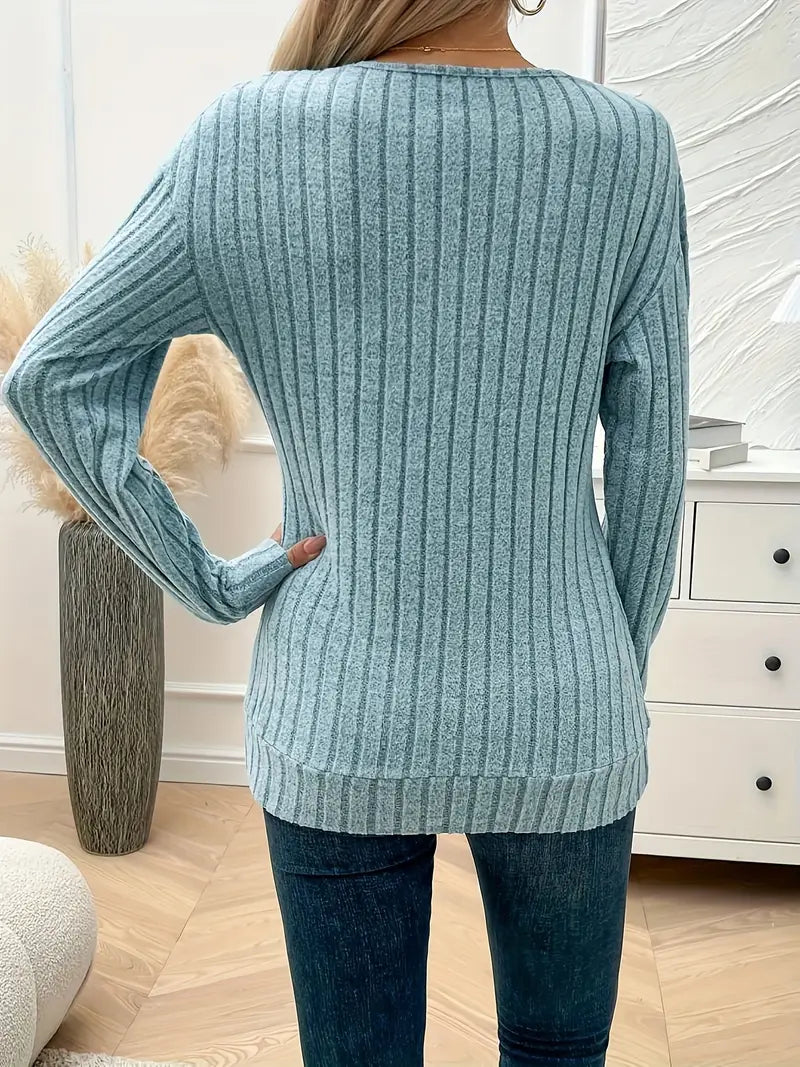 Pit Strip V-Neck Long Sleeve Sweater