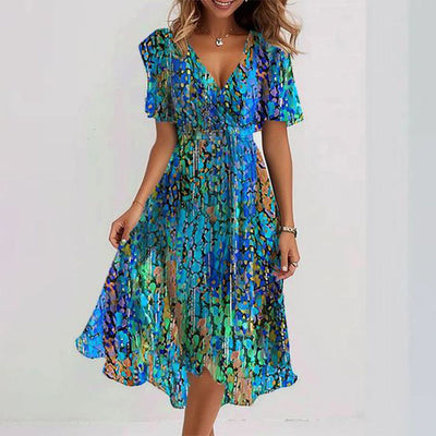 Special Blue Short Sleeve Midi Dress