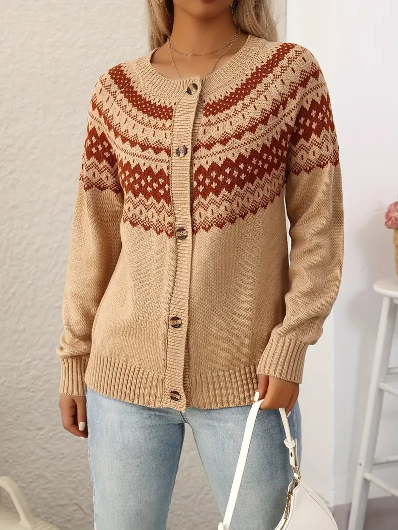 Elegant Geometric Pattern Knit Cardigan for Women