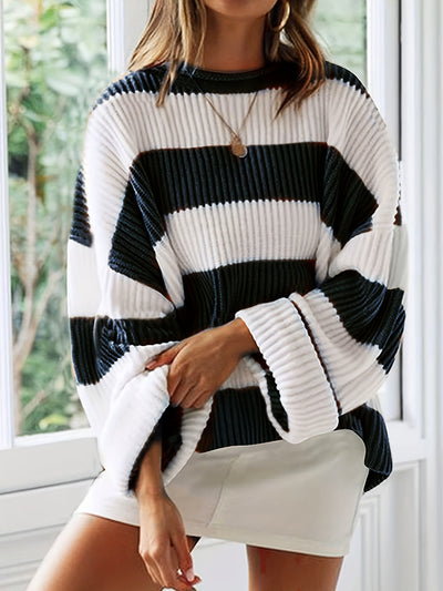 Chloe | Striped Crew Neck Pullover Sweater