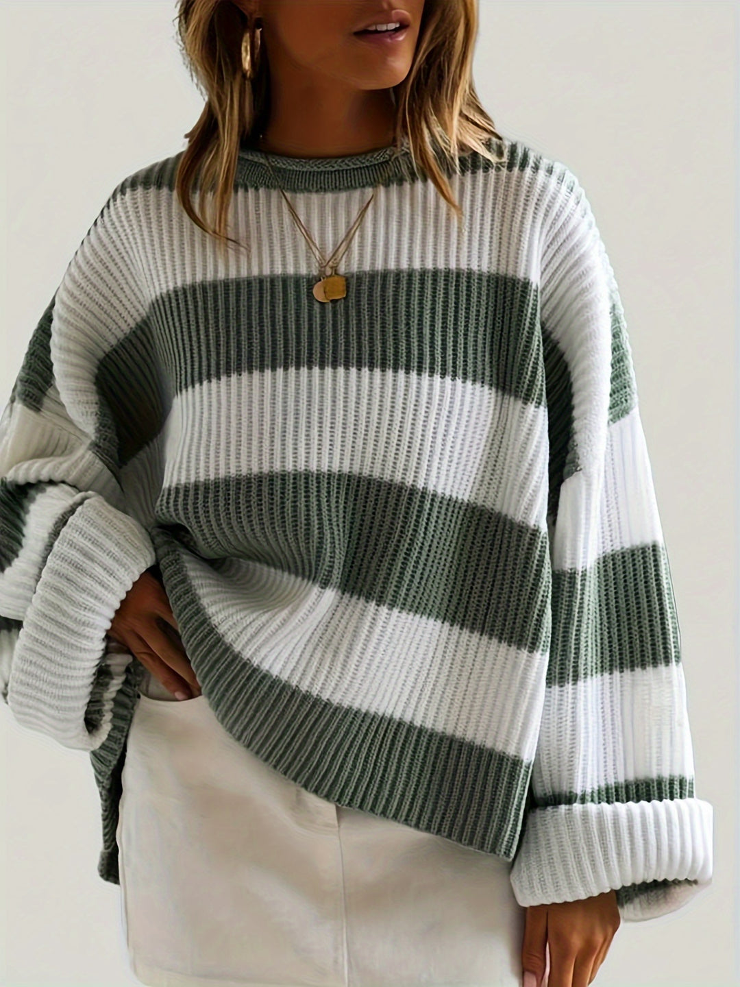 Chloe | Striped Crew Neck Pullover Sweater