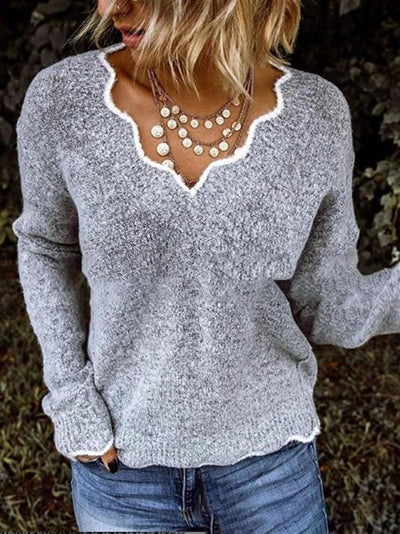 Women's Lace V-Neck Knitted Sweater