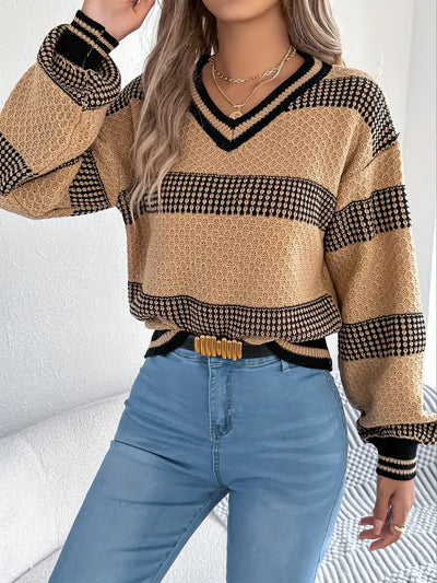 Women's Elegant Striped V-Neck Sweater