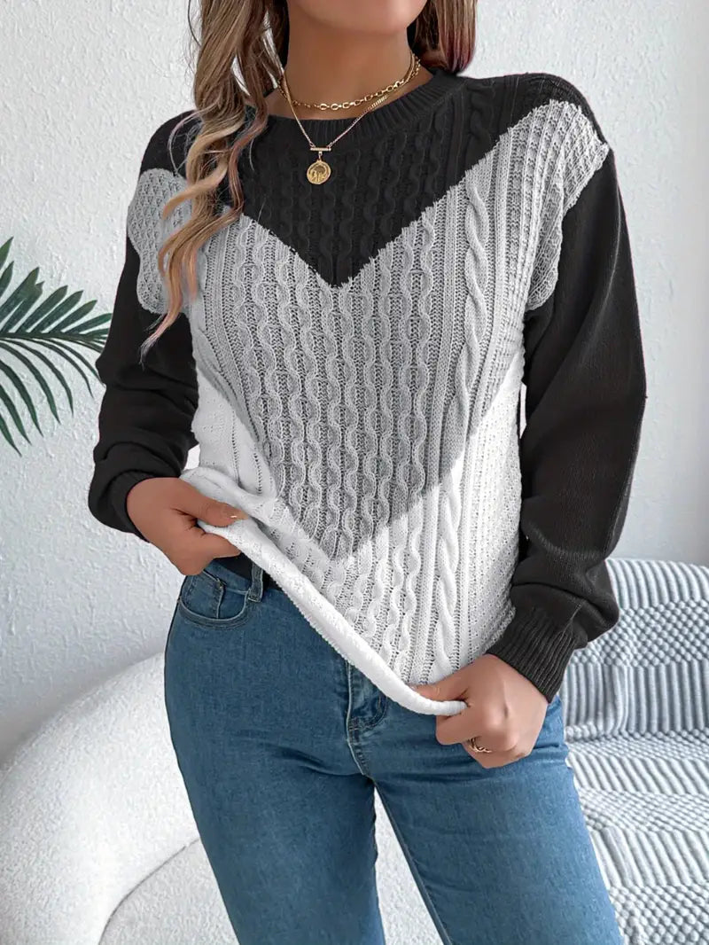 Women's Elegant Color Block Crew Neck Sweater