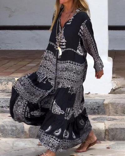 Trendy V-Neck Bell Sleeve Maxi Dress