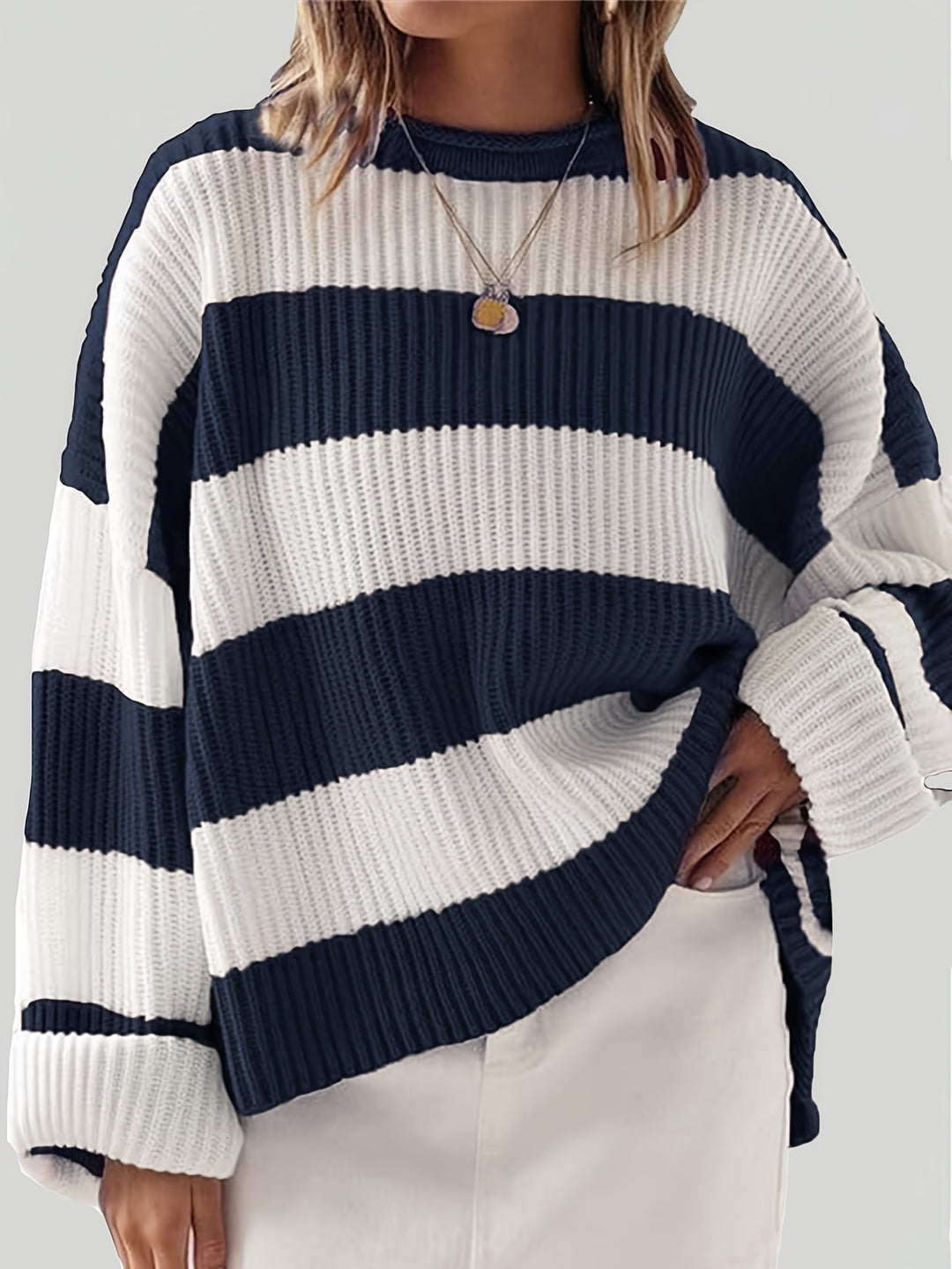 Chloe | Striped Crew Neck Pullover Sweater