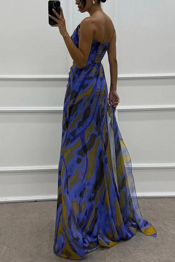 Illyra™ | Off-Shoulder Slit Printed Maxi Dress