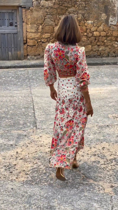 Elegant Floral Print Collared Maxi Dress